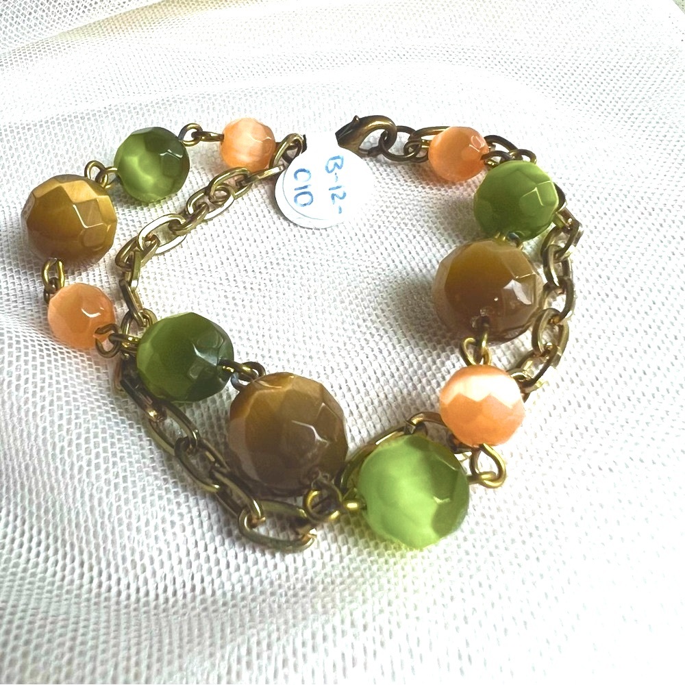 Genuine Gemstone Cat’s Eye Brass Chain Bracelet - Handmade NWT